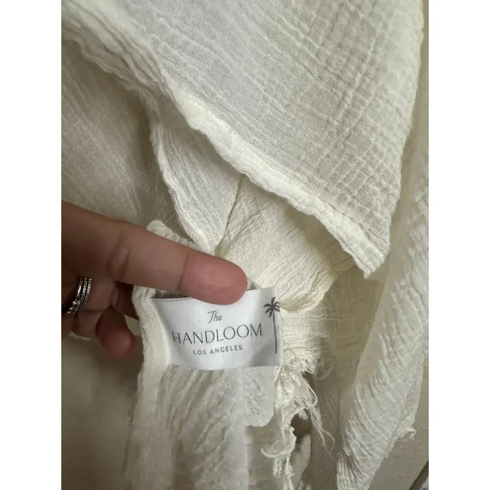 The Handloom Los Angeles Cotton Gauze Wrap Shawl Poncho Ivory One Size
